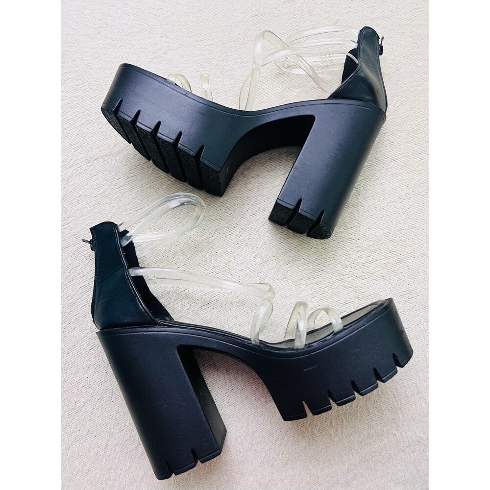 Lemonade Black Strappy Platform Heels Y2K 90s Concert Festival Fun Size 9